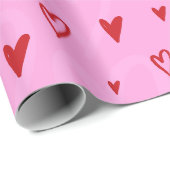 ピンク色の背景に可愛いリンクハート ラッピングペーパー (ロールコーナー)