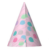 ピンク色の背景に可愛い誕生日バルーン パーティーハット (裏面)
