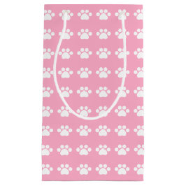 ピンク色の背景に手でプリント スモールペーパーバッグ