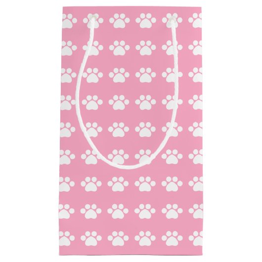 ピンク色の背景に手でプリント スモールペーパーバッグ (正面)