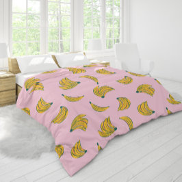 ピンク色の背景に手書きのかわいいバナナ柄 掛け布団カバー