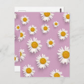 ピンク色の背景に明るいデイジーパターン ポストカード (正面/裏面)