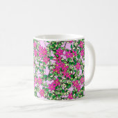 ピンク色の背景に淡い色のファシヤの花 コーヒーマグカップ (正面右)