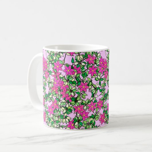 ピンク色の背景に淡い色のファシヤの花 コーヒーマグカップ (正面左)