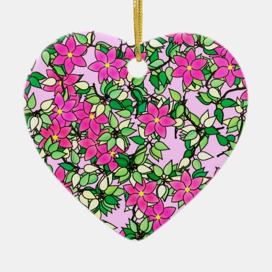 ピンク色の背景に淡い色のファシヤの花 セラミックオーナメント (正面)