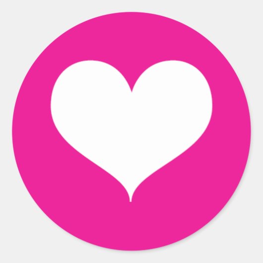 ピンク色の背景に白いハート ラウンドシール (正面)