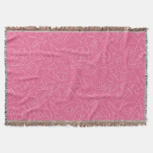 ピンク色の背景に白い抽象芸術のドット スローブランケット (正面)