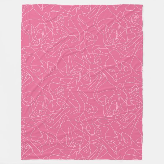 ピンク色の背景に白い抽象芸術のドット フリースブランケット (正面)