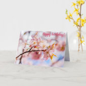 ピンク色の背景に美しい桜の花の束 カード (黄色い花)