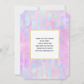 ピンク色の背景に青い四角形を表示 サンキューカード (裏面)