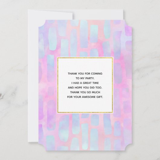 ピンク色の背景に青い四角形を表示 サンキューカード (裏面)