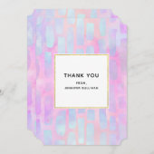 ピンク色の背景に青い四角形を表示 サンキューカード (正面/裏面)