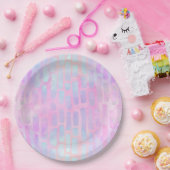 ピンク色の背景に青い四角形を表示 ペーパープレート (パーティー)