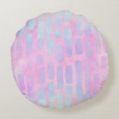 ピンク色の背景に青い四角形を表示 ラウンドクッション (裏面)