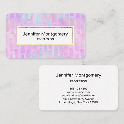 ピンク色の背景に青い四角形を表示 名刺 (正面/裏面)