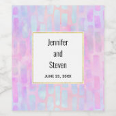 ピンク色の背景に青い四角形結婚の図形 ワインラベル (シングルラベル)