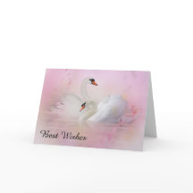 ピンク色の背景に2羽の結婚白鳥