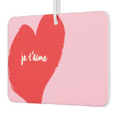 ピンク色の背景にje'aime-文字を持つ赤いハート カーエアーフレッシュナー (左)