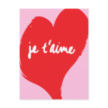ピンク色の背景にje'aime-文字を持つ赤いハート