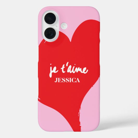ピンク色の背景にje'aime-文字を持つ赤いハート Case-Mate iPhoneケース (裏面)