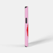 ピンク色の背景にje'aime-文字を持つ赤いハート iPhoneケース (右側面)