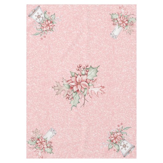 ピンク色の背景のクリスマスポイントグリッター テーブルクロス (正面)