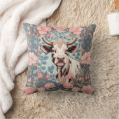 ピンク色の背景を持つかわいい牛フローラ クッション (ブランケット)