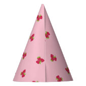 ピンク色の背景を持つイチゴをテーマにしたパーティー帽子 パーティーハット (裏面)