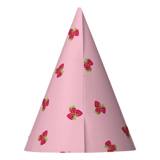 ピンク色の背景を持つイチゴをテーマにしたパーティー帽子 パーティーハット (裏面)