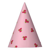 ピンク色の背景を持つイチゴをテーマにしたパーティー帽子 パーティーハット (正面)