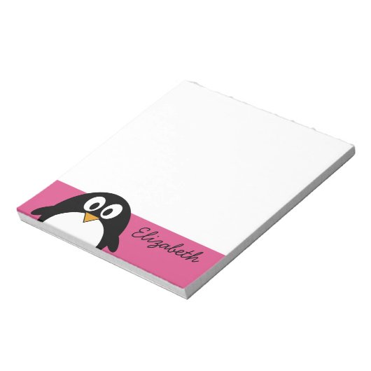 ピンク色の背景を持つ可愛いマンガペンギン ノートパッド (回転)