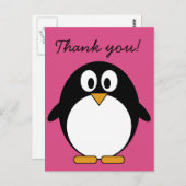 ピンク色の背景を持つ可愛いマンガペンギン ポストカード (正面/裏面)