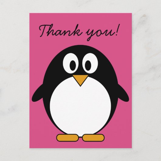 ピンク色の背景を持つ可愛いマンガペンギン ポストカード (正面)
