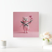 ピンク色の背景時計 スクエア壁時計 (ホーム)