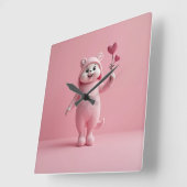 ピンク色の背景時計 スクエア壁時計 (傾斜)