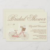 ピンク色の自転車に乗ったテリアのブライダルシャワー招待状 招待状 (正面/裏面)