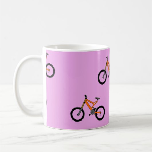 ピンク色の自転車パターン コーヒーマグカップ (左)
