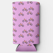 ピンク色の自転車パターン スリム缶クーラー (正面)