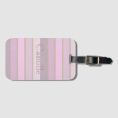 ピンク色の色ストライプのパーソナライズされた名前 ラゲッジタグ (正面横)