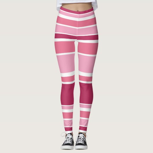 ピンク色の色ストライプ色 レギンス (正面)