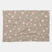 ピンク色の色合いを持つ黄褐色の水玉模様 キッチンタオル (横)