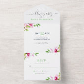 ピンク色の花々が一斉に咲き乱れる オールインワン招待状 (内側)