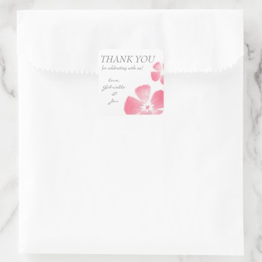 ピンク色の花ありがとうシール スクエアシール (バッグ)