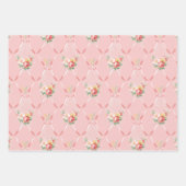 ピンク色の花がピンク、緑、青のリボントレリス ラッピングペーパーシート (正面2)