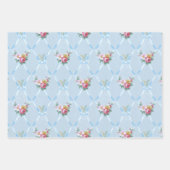 ピンク色の花がピンク、緑、青のリボントレリス ラッピングペーパーシート (正面)