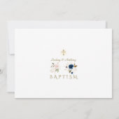 ピンク色の花が双子を横切る写真バプテスマ 招待状 (裏面)