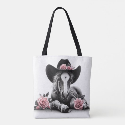 ピンク色の花が咲くかわいいウマの花 トートバッグ (裏面)