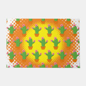 ピンク色の花が咲くかわいいカボテンの模様 ドアマット (正面)