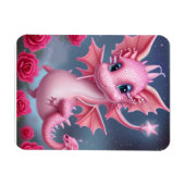 ピンク色の花が咲くかわいいピンクの竜 マグネット (横)