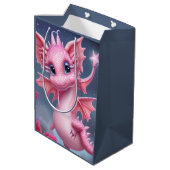 ピンク色の花が咲くかわいいピンクの竜 ミディアムペーパーバッグ (裏面アングル)